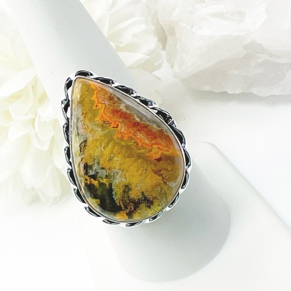 Jewelry - 🌷Sterling Silver 925 Bumblebee Jasper Ring Size 8.75 Handmade New